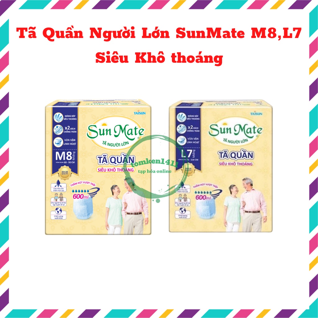 Tã Quần Người Lớn SunMate M8, L7_Siêu khô thoáng