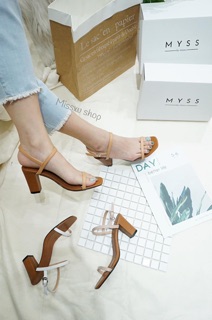 Giày cao gót vuông 7 phân quai ngang mãnh phối 2 màu da mềm