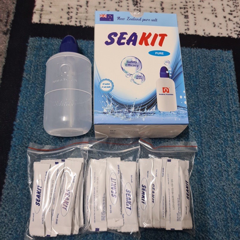 Combo 30 gói bột muối pha rửa mũi, súc miệng + bình pha có dung tích và đầu rửa mũi