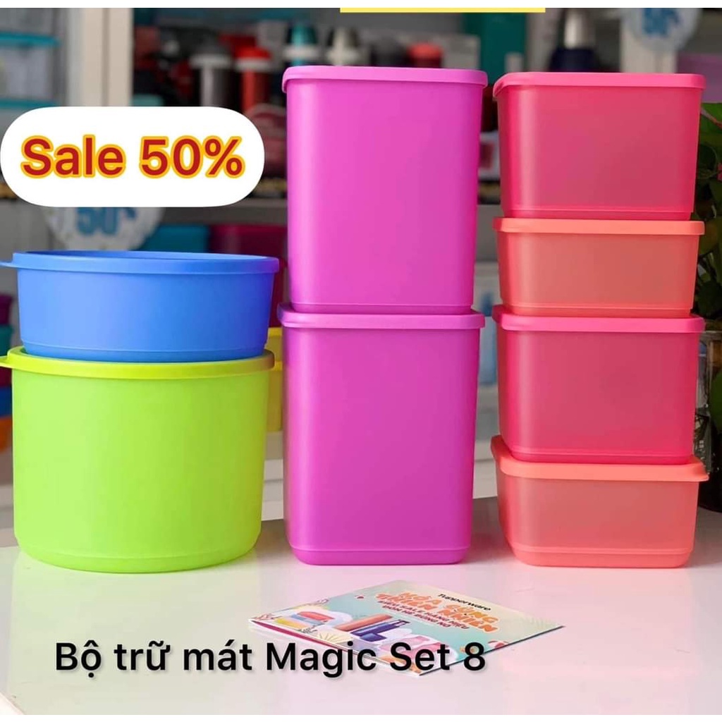 Bộ hộp nhựa đựng thực phẩm tủ lạnh khô mát Magic Tupperware nhựa nguyên sinh an toàn chính hãng bảo hành (8 Hộp)