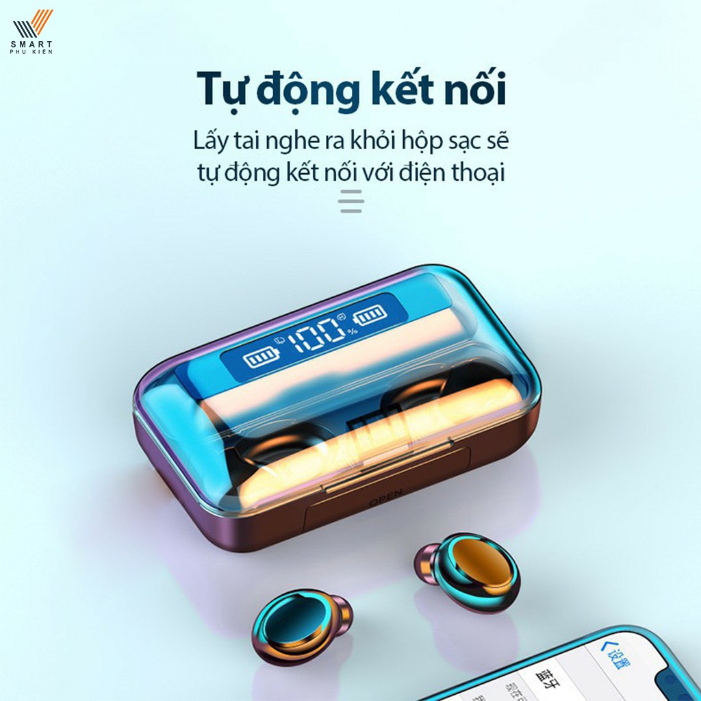 Tai Nghe Bluetooth Amoi F9 Pro, Nhét Tai, có micro Headphone không dây f9, thời trang màu đen, mini đèn led hiện thị | BigBuy360 - bigbuy360.vn