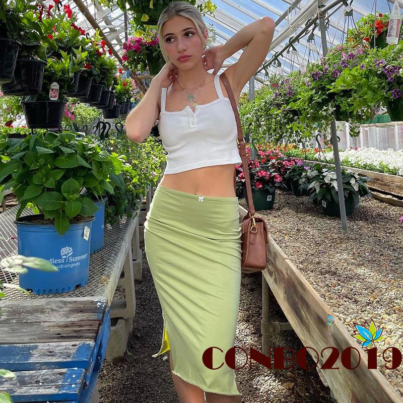 Hgm-đầm Nữ Màu Trơn Phối Váy Xẻ Tà Bên Hông Đính Nơ (Xanh Lá Nhạt)