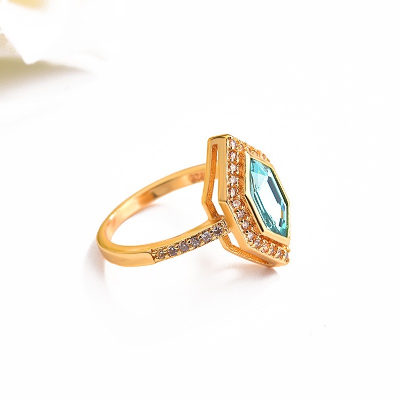 (Hàng Có Sẵn) Nhẫn Mạ Vàng 18k Đính Đá Topaz Xanh Biển