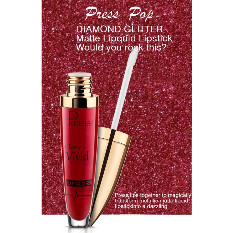 Son Môi Dạng Lỏng Ánh Kim Cương Lấp Lánh Chống Thấm Nước Lâu Trôi 18 Màu Tùy Chọn