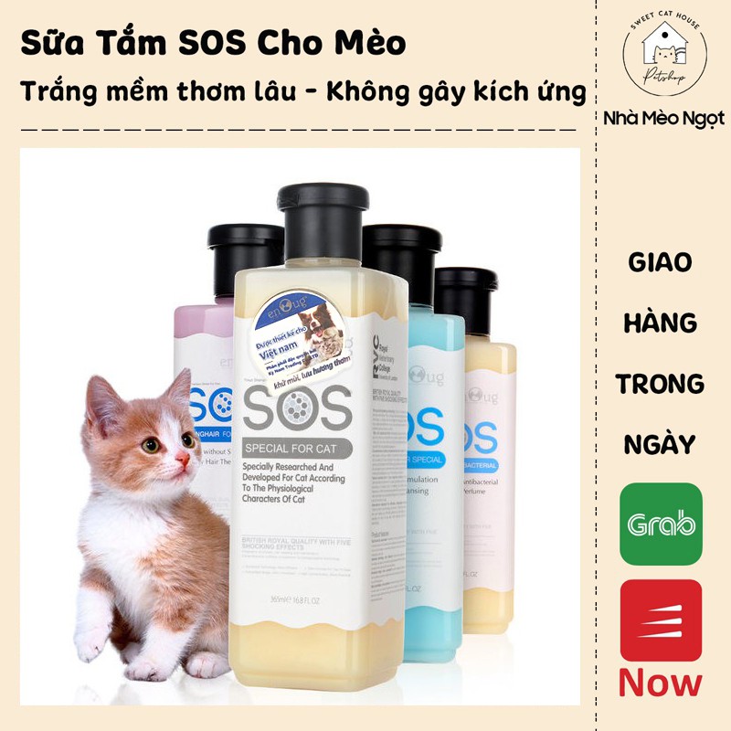 [CHÍNH HÃNG] Sữa tắm SOS cho thú cưng mèo, thơm lâu, trắng lông, mềm mượt | Nhà Mèo Ngọt