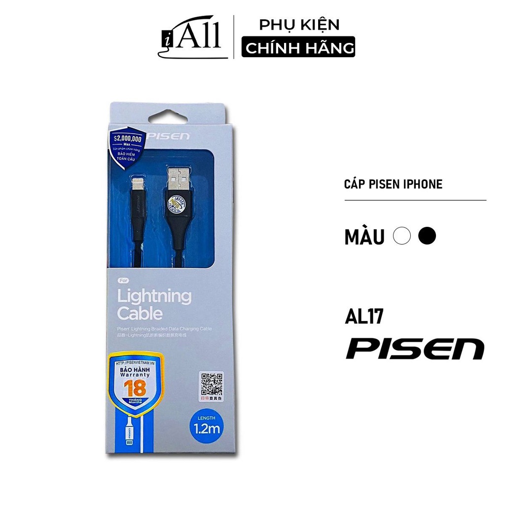 Cáp sạc nhanh cho IPCable Pisen AL17 dài 1m2-iAll Store