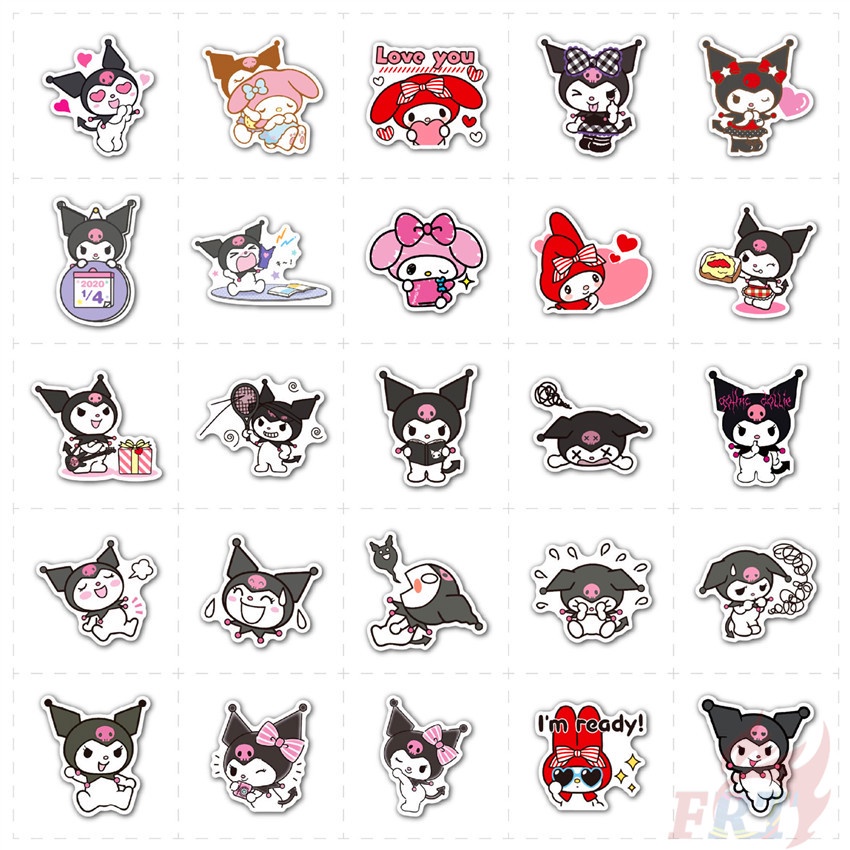 Set 100 nhãn dán hoạt hình Melody &amp; Kuromi Series 02 - Sanrio DIY độc đáo chống thấm nước