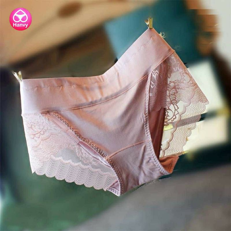 [Được mua 3SP] Quần lót cotton phối ren, cạp cao gen bụng hàng loại 1 freesize 50 - 65kg