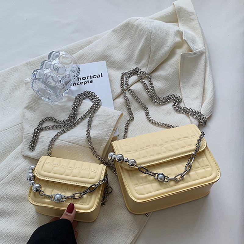 Túi đeo chéo IELGY hình vuông nhỏ phối dây đeo sợi xích thời trang cho nữ