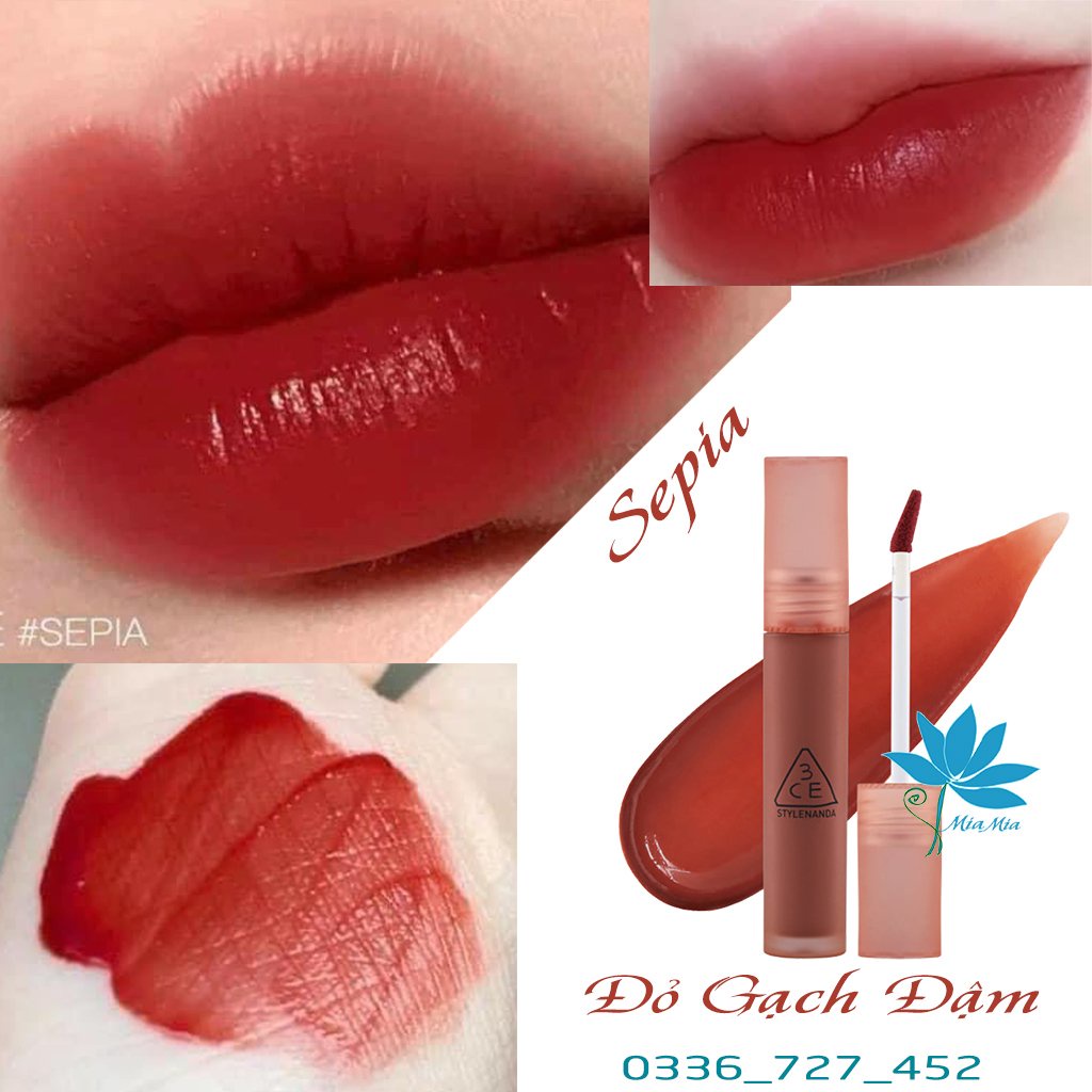 Son Kem Lì 3CE Sepia - Màu Đỏ Gạch Đậm 4.6g Blur Water Tint [CHÍNH HÃNG]