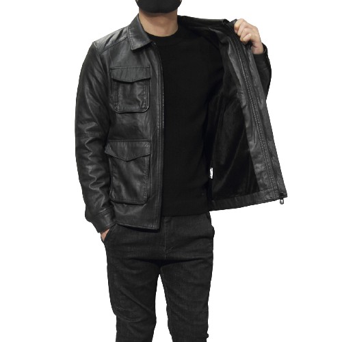 Áo Da Nam Màu Nâu Đen Hàng Xuất Dư