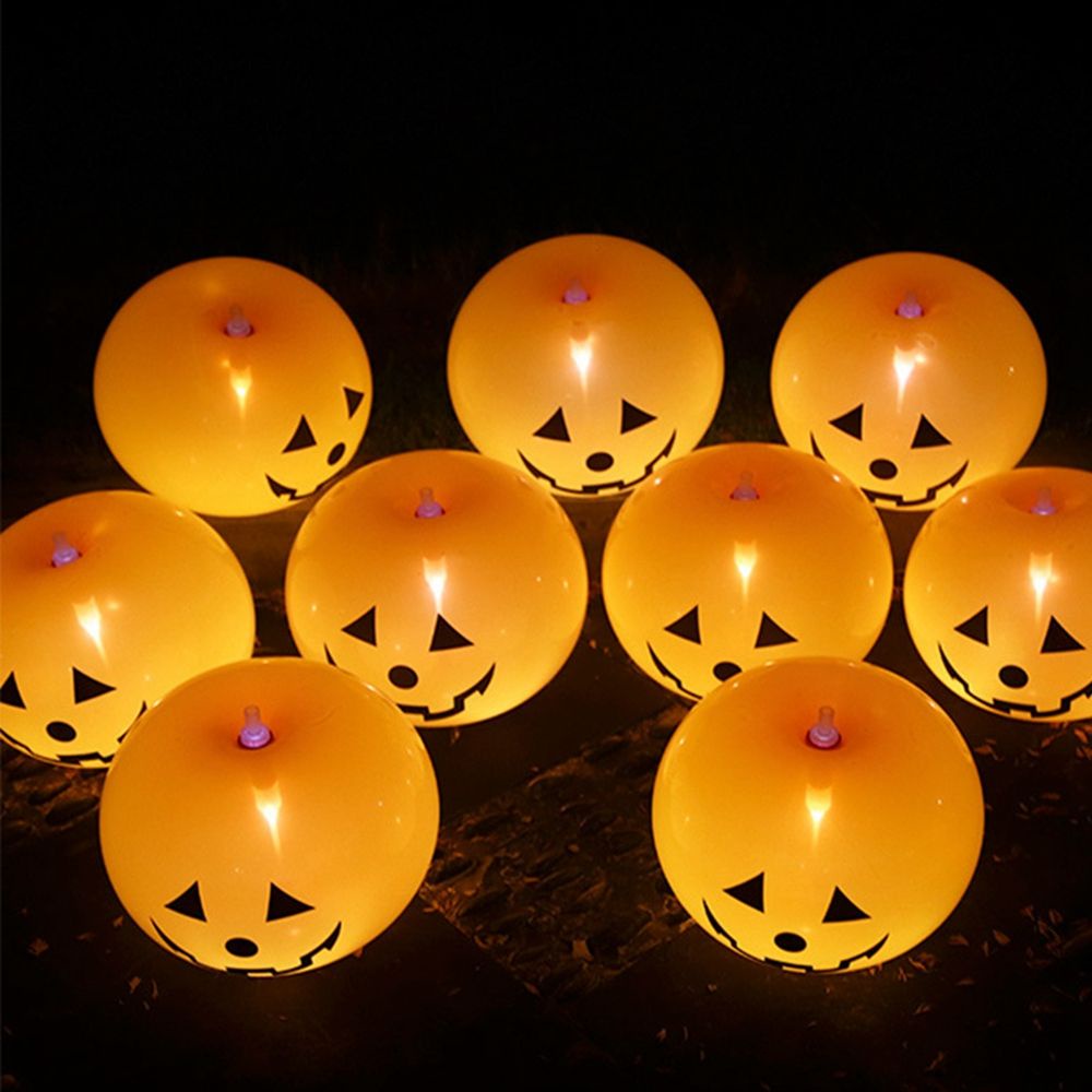 Bộ 5 bong bóng latex có đèn LED họa tiết bí ngô dễ thương dùng trang trí lễ hội