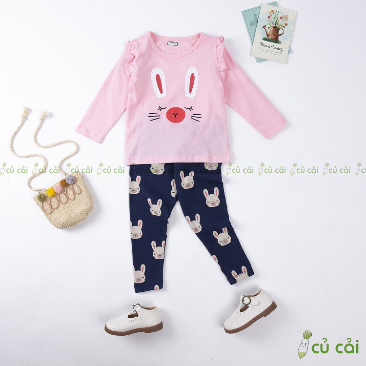 Đồ bộ bé gái, đồ bộ cotton cho bé Little maven thỏ hồng BTD13