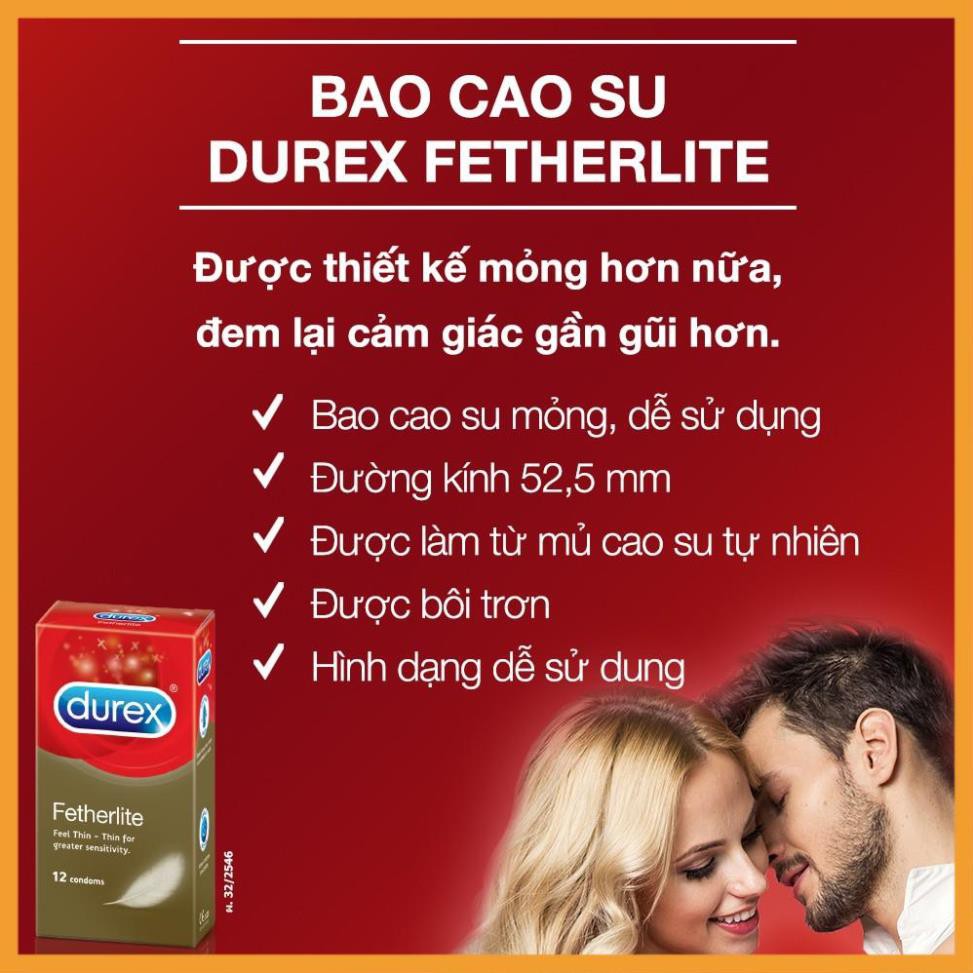 [ HÀNG CHÍNH HÃNG] Bộ 2 hộp bao cao su Durex Fetherlite 12 bao (12 cái/hộp, size 52,5mm)