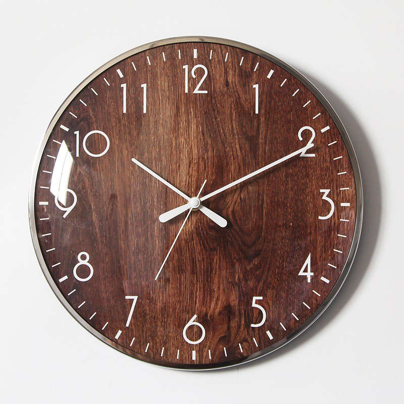 Đồng hồ treo tường vân gỗ - khung kim loại sang trọng 33 cm