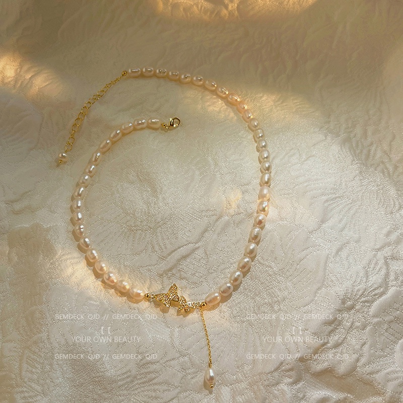 IF ME Vòng cổ Mặt Hình Bướm Đính Ngọc Trai Thời Trang Cho Nữ