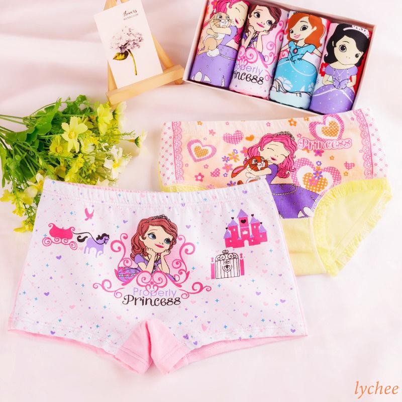 Set 4 Quần Lót cotton Họa Tiết Hoạt Hình Cho Bé Gái