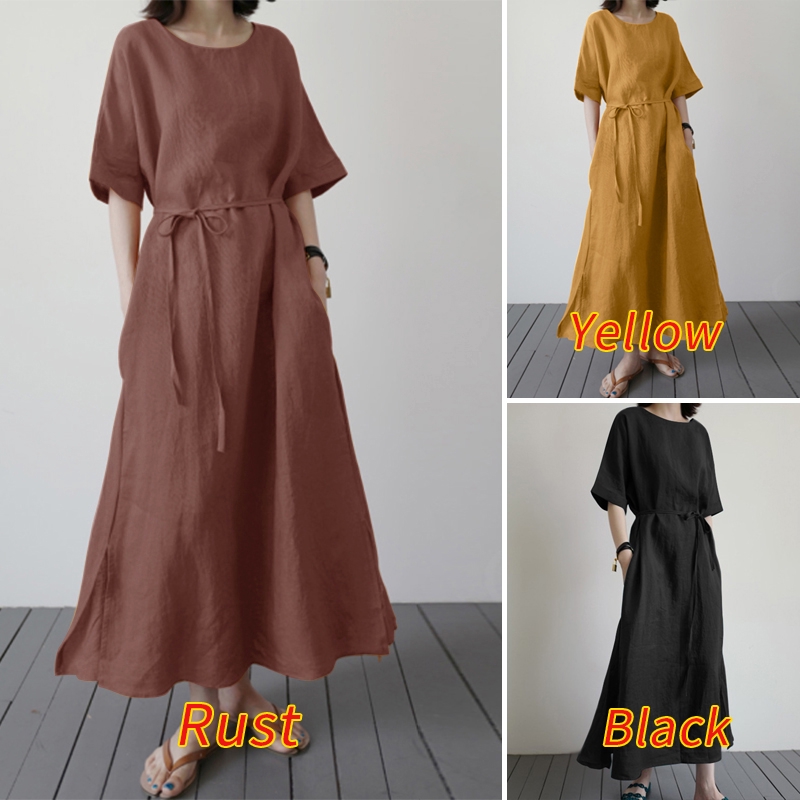 Đầm Maxi Tay Lửng ZANZEA Cổ Tròn Thời Trang Dành Cho Nữ | BigBuy360 - bigbuy360.vn