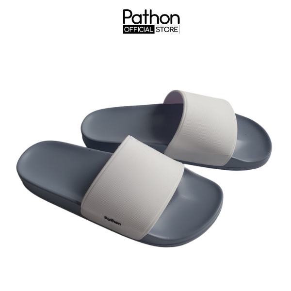 Dép nam nữ quai ngang slipper Pathon PVC và đế PU xám quai trắng Mẫu SD64