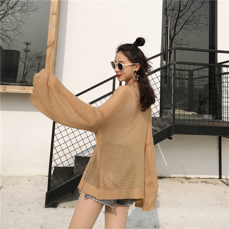 Áo khoác cardigan len dáng rộng dài tay áo choàng chống nắng không cài cúc | BigBuy360 - bigbuy360.vn