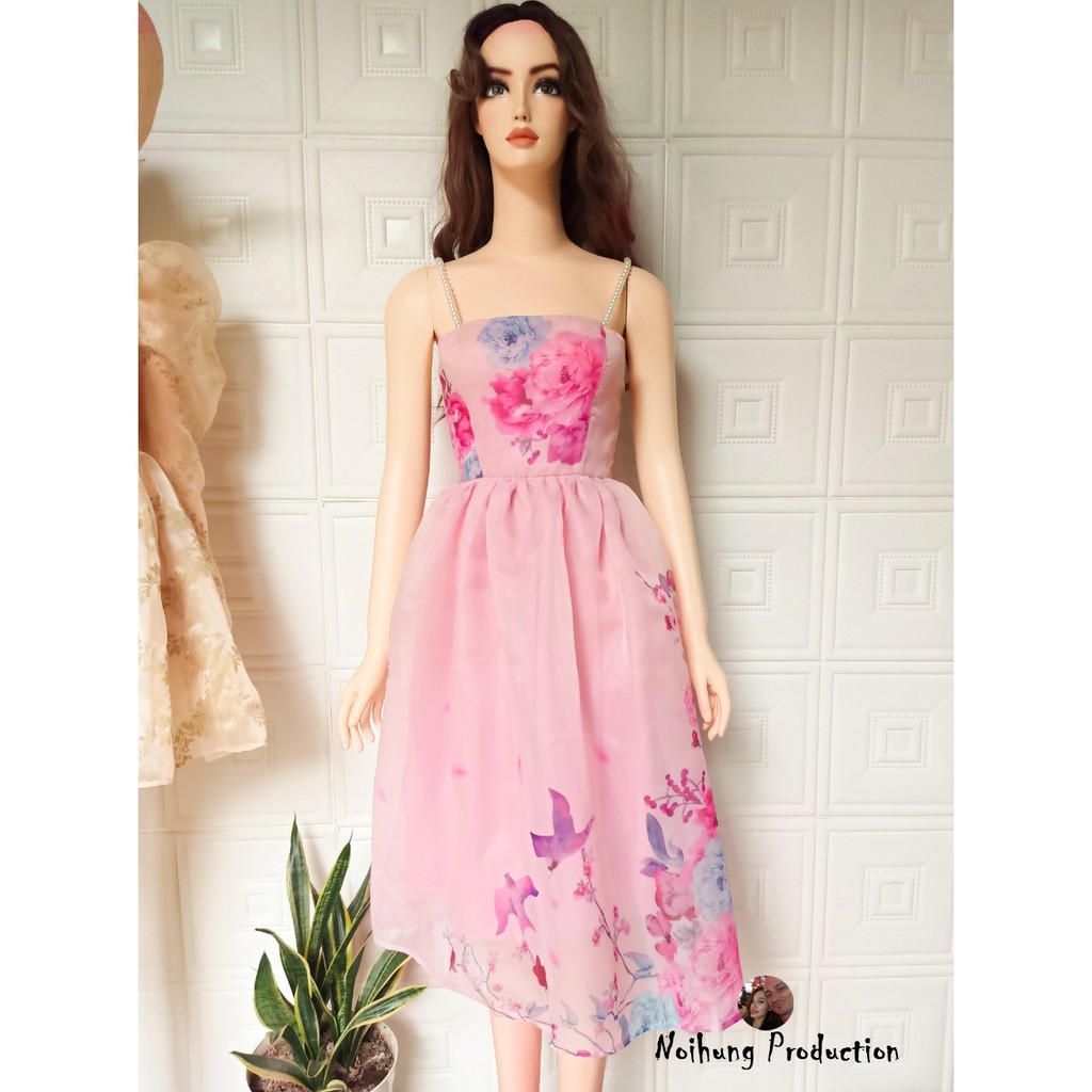 Váy đầm công chúa organza hoa maxi dáng xòe cúp ngực 2 dây bánh bèo đi tiệc sexy hotgirl teen trẻ trung s m