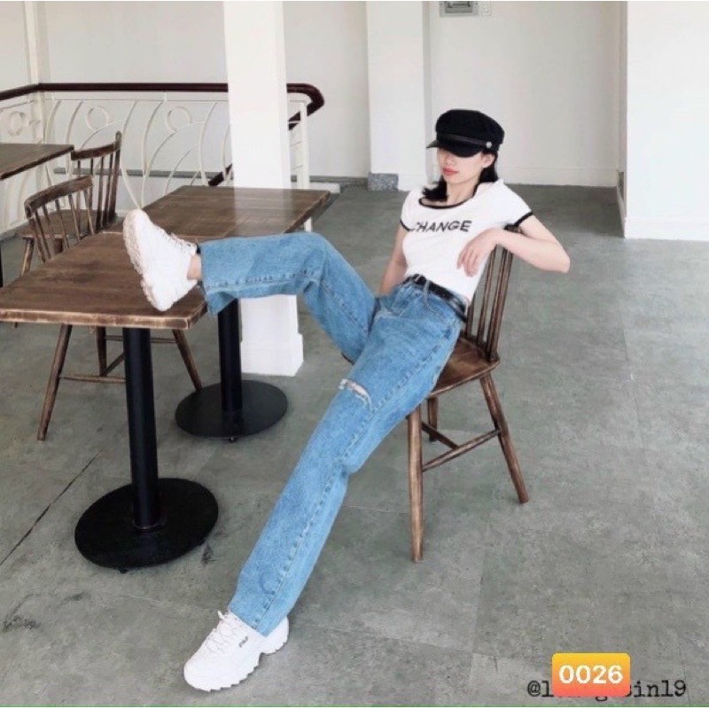Quần jeans baggy lưng siêu cap, ống rộng dài, quần baggy mã 026
