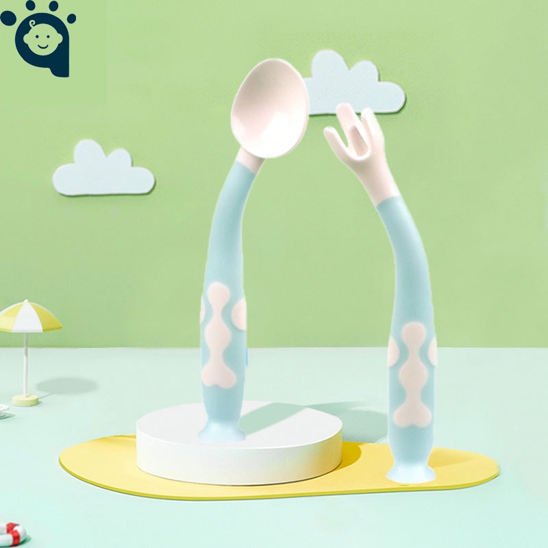 Bộ 2 Muỗng Nĩa Tập Ăn Bằng Silicone Kèm Hộp Đựng Cho Trẻ Em