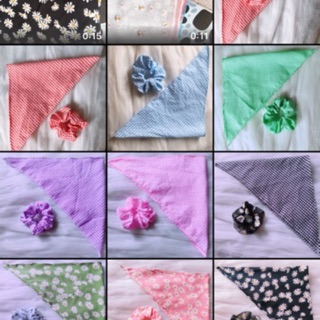 Set (combo) khăn bandana kẻ caro và scrunchies có tách lẻ