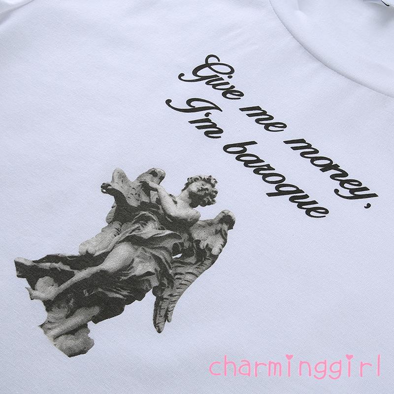 Áo tay ngắn cổ tròn họa tiết in ấn sành điệu trẻ trung cho nữ