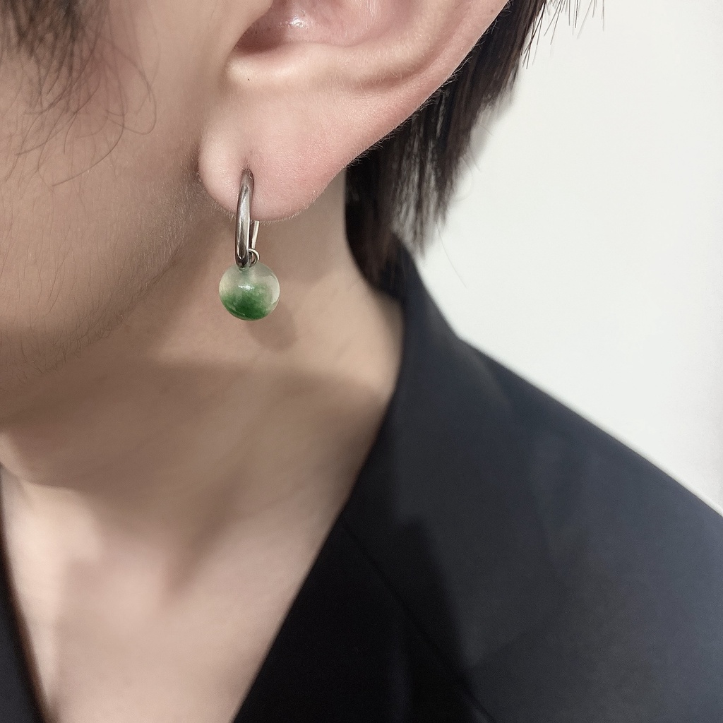 Bông tai đính đá ngọc bích màu xanh lá gradient phong cách Hàn Quốc cổ điển