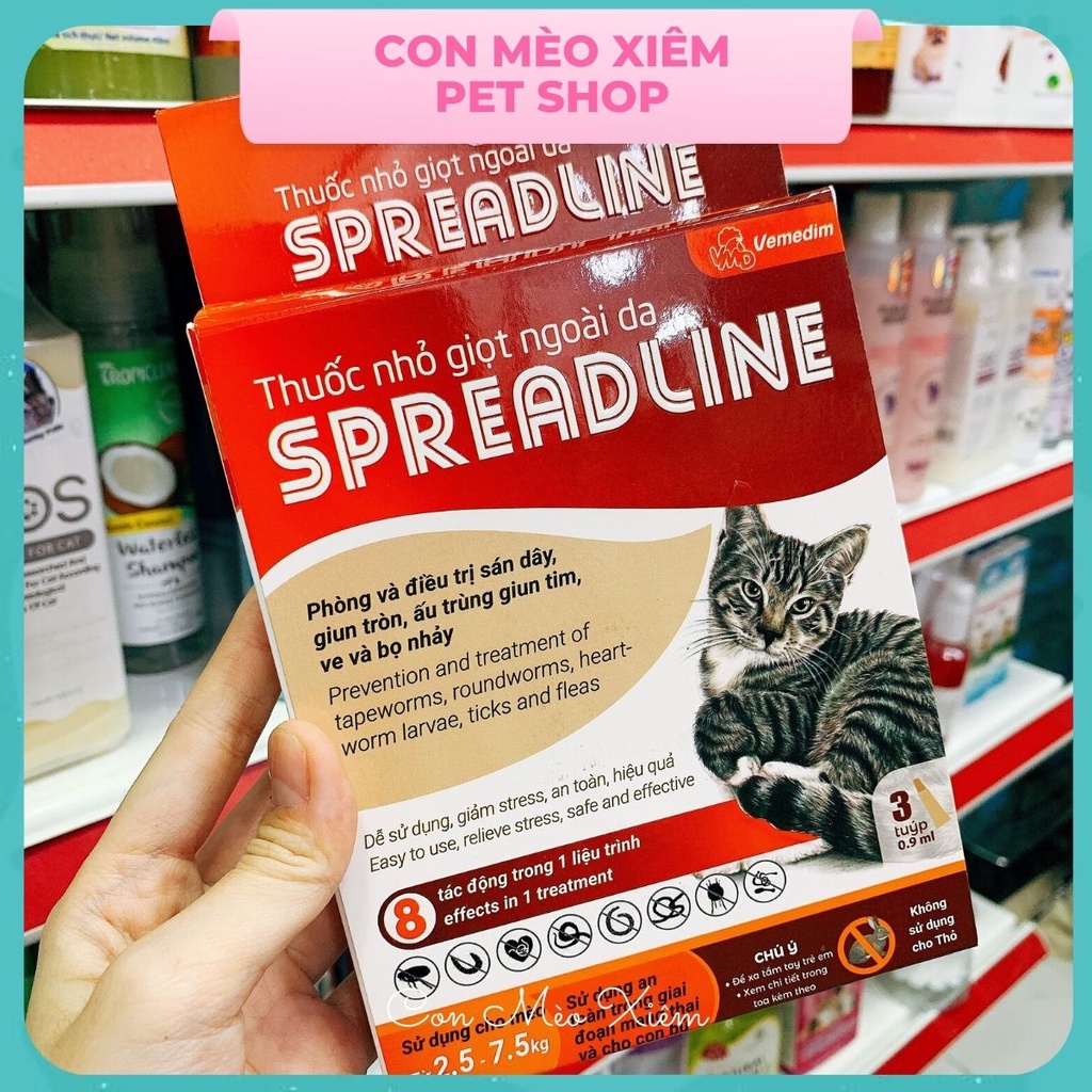 Nhỏ giọt gáy ve bọ chét cho mèo vemedim Spreadline, chăm sóc lông da thú cưng Con Mèo Xiêm