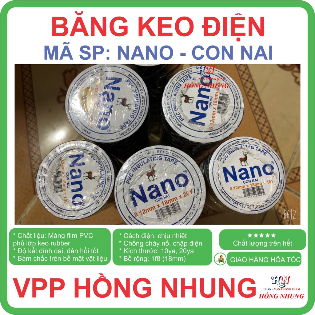 COMBO 10 cuộn băng keo điện Nano 10Yard / 20Y- bám dính chắc chắn, dẻo, dai, cách điện / PVC insulating tape