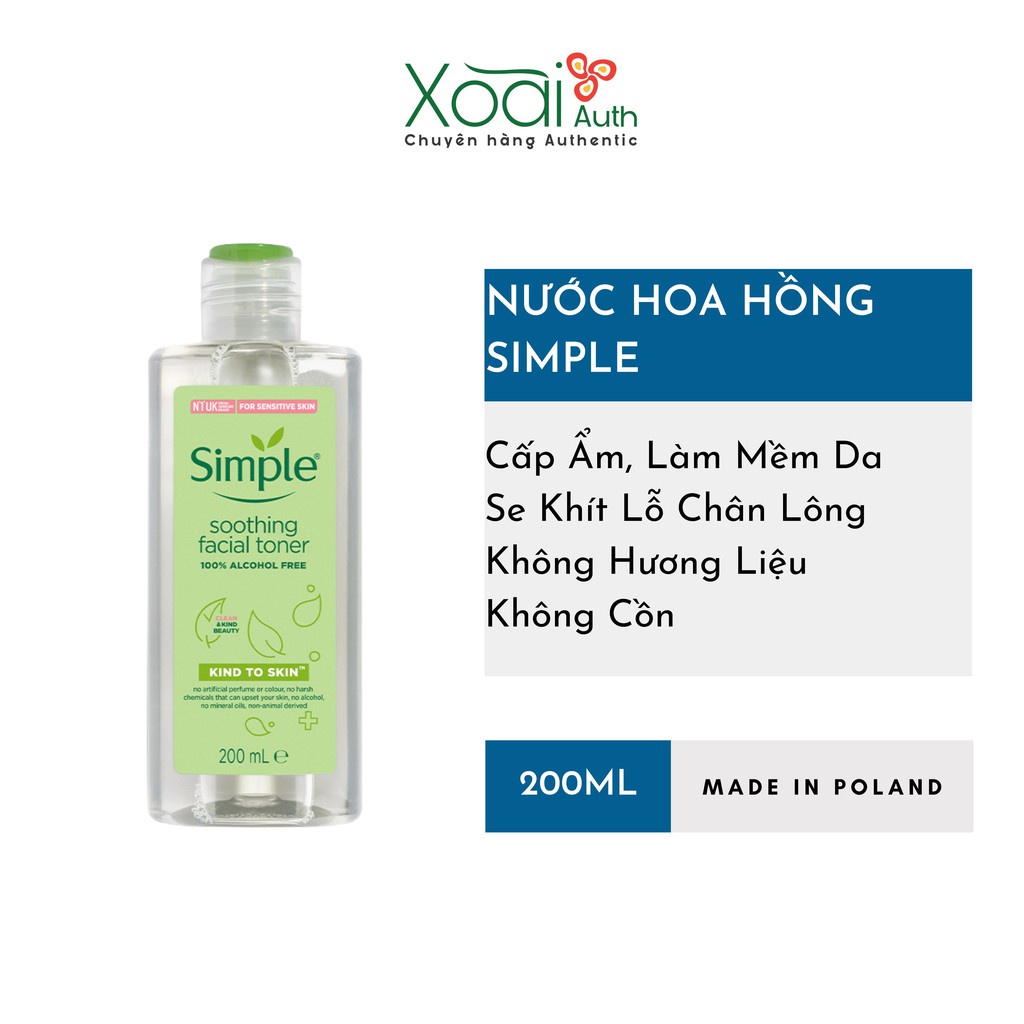 Nước Hoa Hồng Simple Smoothing Facial Toner 200ml Cân Bằng Cấp Ẩm Cho Da