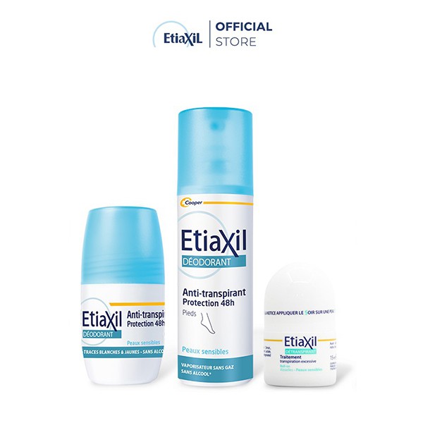 Combo Khử mùi Chân Dạng Xịt 100ML và Lăn Khử mùi và điều tiết Mồ Hôi Nhãn Xanh 15ml và Lăn Khử mùi Hằng Ngày Etiaxil