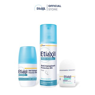 Combo Khử mùi Chân Dạng Xịt 100ML; Lăn Khử mùi và điều tiết Mồ Hôi 15ml và Lăn Khử mùi Hằng Ngày Etiaxil nhãn xanh