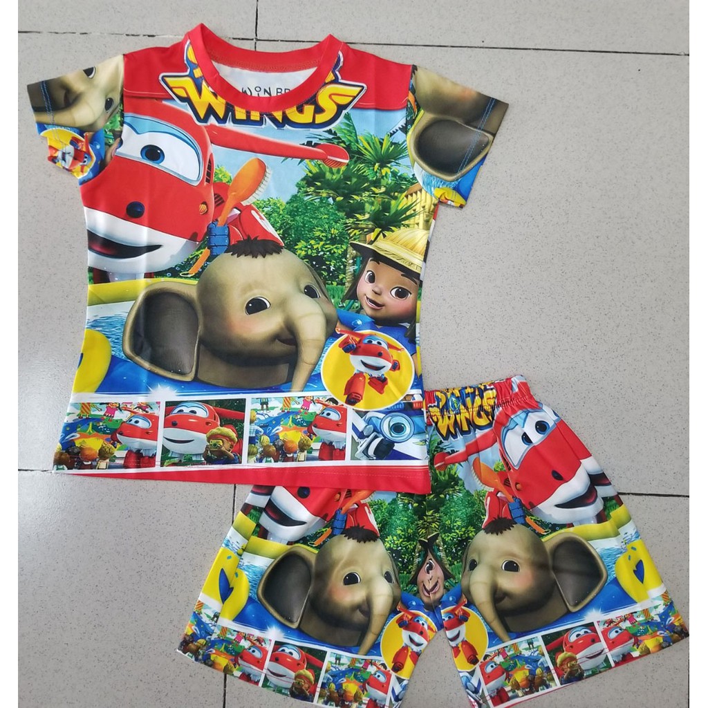 Bộ thun cotton lạnh in hoạt hình đội bay siêu đẳng