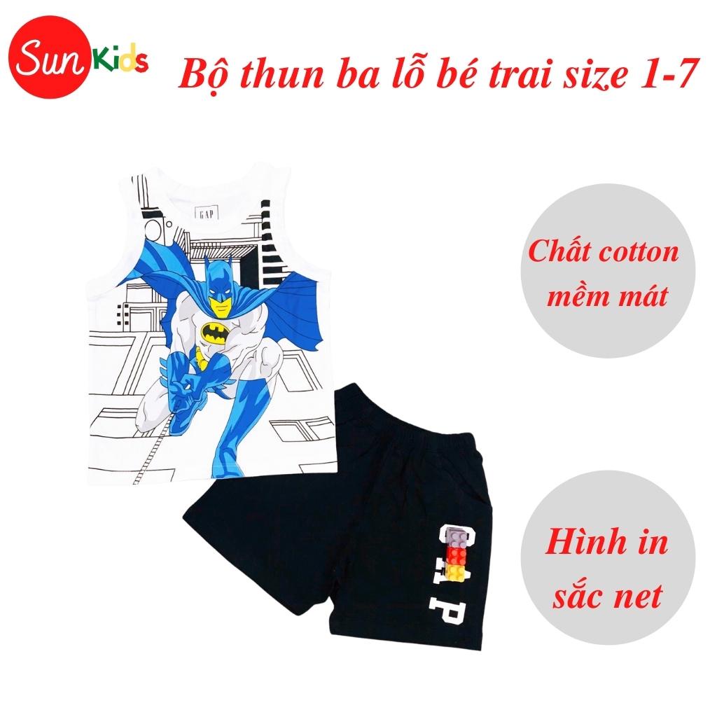 Đồ bộ bé trai, bộ ba lỗ cho bé chất thun cotton, nhiều màu, size 1-7 tuổi - SUNKIDS