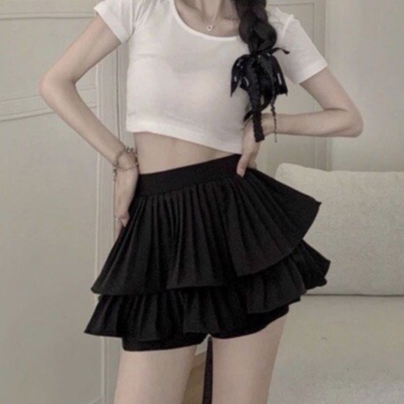 CHÂN VÁY XẾP LY 2 TẦNG PHỒNG,CHÂN VÁY NGẮN HAI TẦNG DẬP LY CẠP CAO TÔN DÁNG | BigBuy360 - bigbuy360.vn