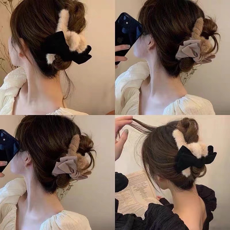 Kẹp tóc hình nơ bằng vải nhung cỡ lớn thời trang thu đông cho nữ