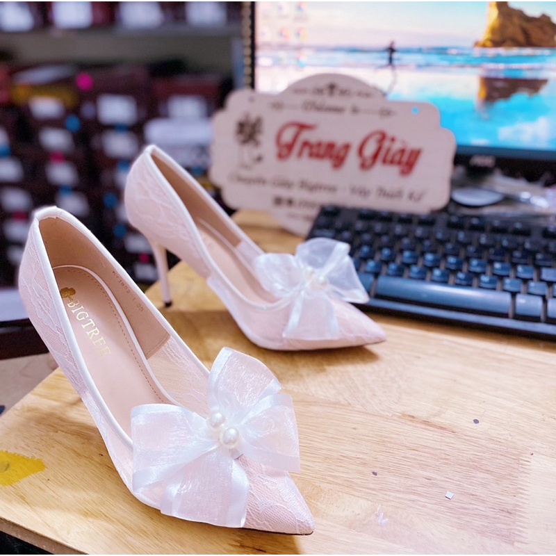 GIÀY CƯỚI NƠ MŨI ĐÍNH CƯỜM HÌNH SHOP CHỤP THẬT