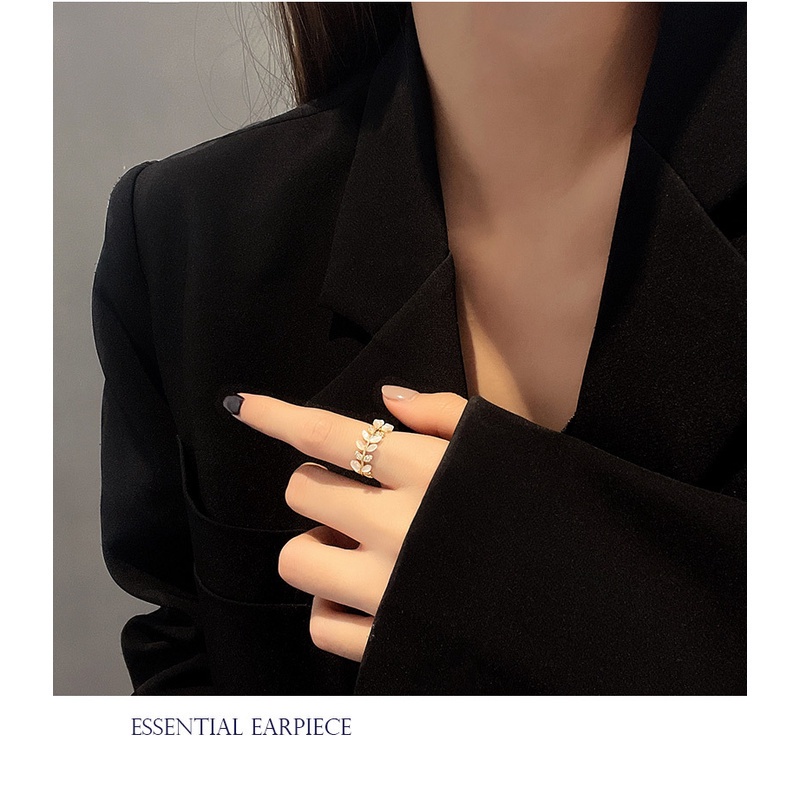 Nhẫn đeo ngón tay thiết kế chiếc lá đính đá opal thời trang dành cho nữ