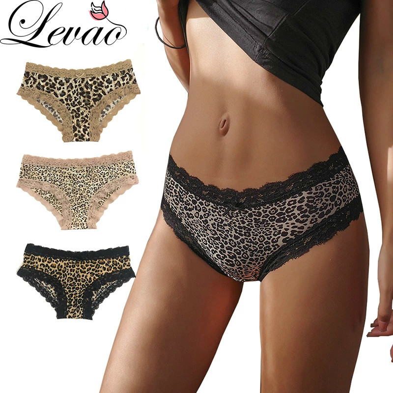 Quần lót LEVAO phối ren họa tiết da báo thời trang cho nữ