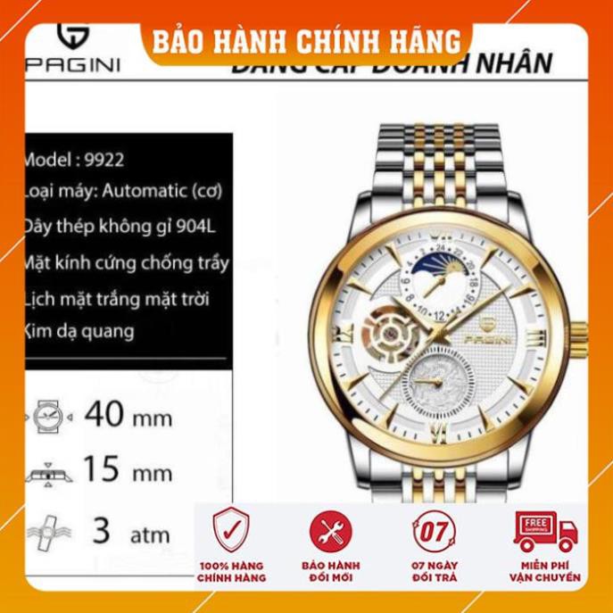 [Chính Hãng 100%] Đồng Hồ Nam PAGINI Automatic PA9922 Dây -  Đồng Hồ Cơ  Thép không gỉ - Bảo hành 2 năm