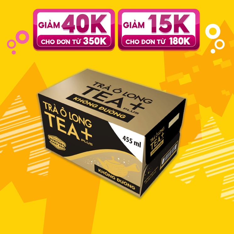 Thùng 24 Chai Trà Ô long Không Đường Tea+ (455ml/Chai)