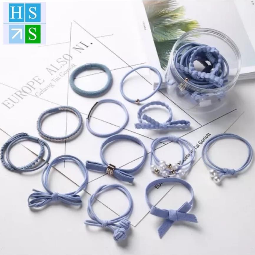 Hộp 12 Dây cột tóc Cutee Hàn Quốc dây buộc tóc ngọc trai 12 kiểu (Giao mầu ngẫu nhiên) - HS Shop Thủ Đức