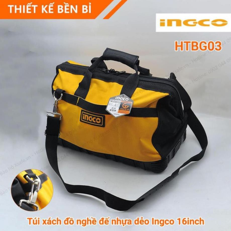 Túi đồ nghề Ingco HTBG03 16 inch đế nhựa chống mài mòn, vải chống thấm / túi đựng dụng cụ đa năng cơ khí, điện lạnh