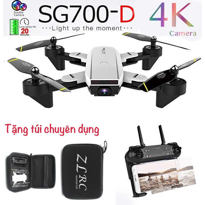 Flycam camera 4K drone gấp gọn tích hợp 2 camera SG700-D nhận diện khuôn mặt và cử chỉ theo tay