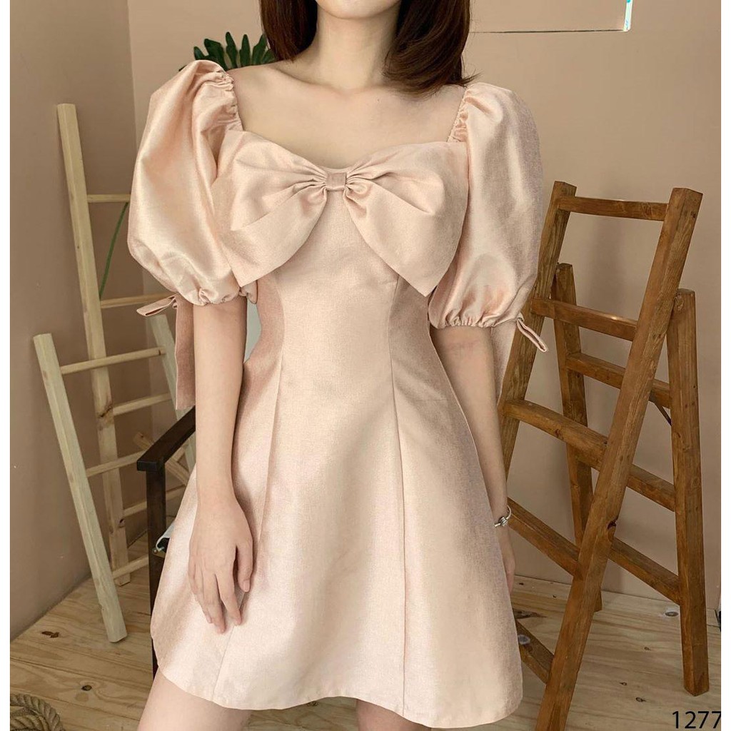 Đầm xòe phối nơ ngực chất ánh nhũ xinh cực - Ruby dress