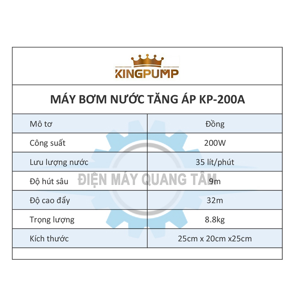 Máy Bơm Nước Tăng Áp Chân Không Tự Động Mồi KINGPUMP KP-200A và KP-300A [Chính Hãng]