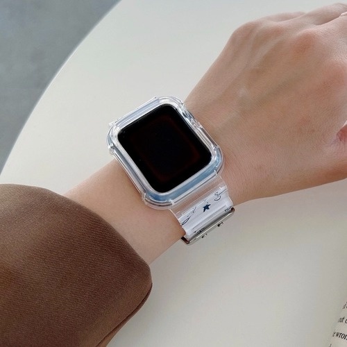 Dây Đeo Đồng Hồ 2 Trong 1 Màu Trong Suốt Cho iWatch series 7 6 SE 5 4 Kích Thước 45 41 40 44 42 38 mm